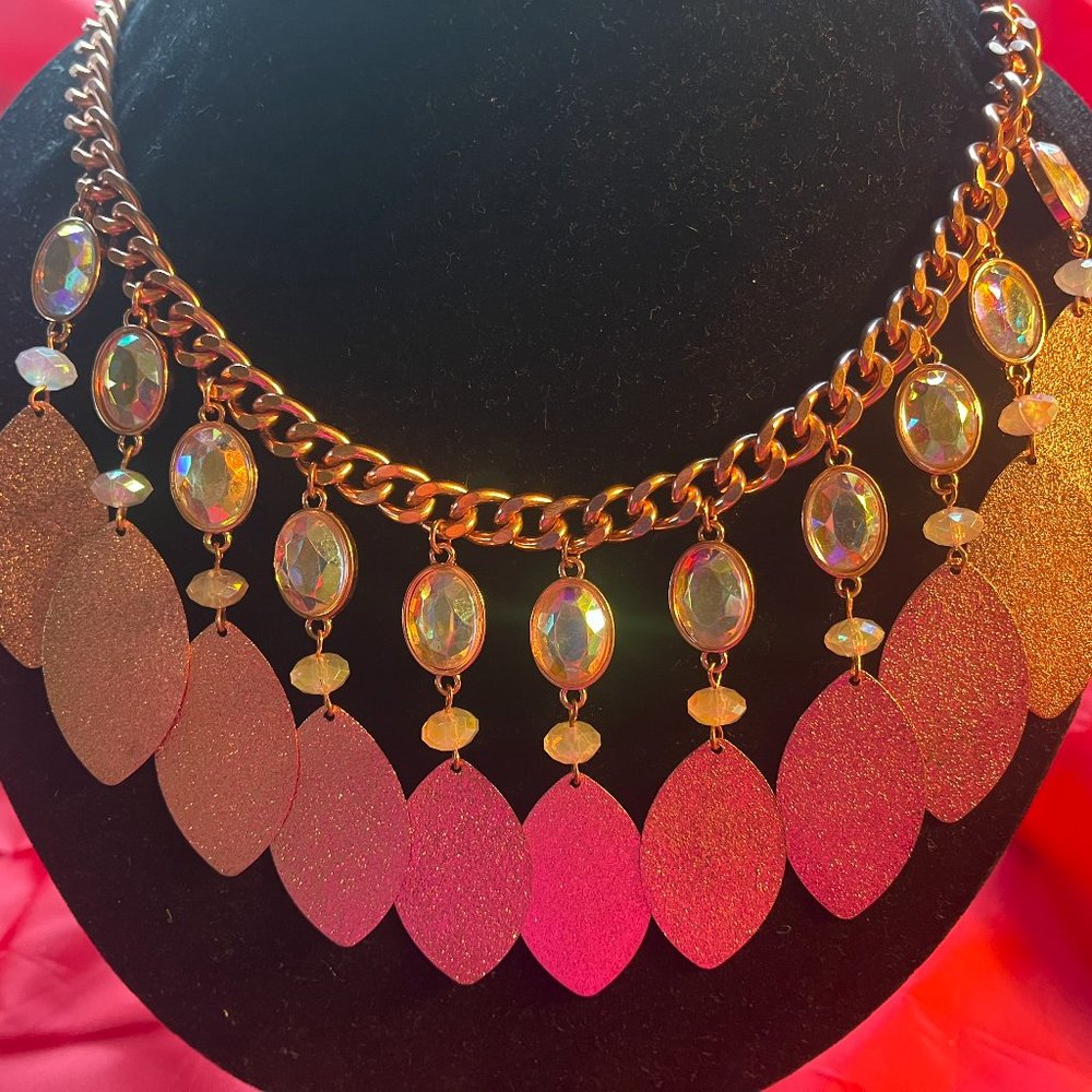 Beautiful, metal leaves, coppery gold with light greenish crystals , NWT